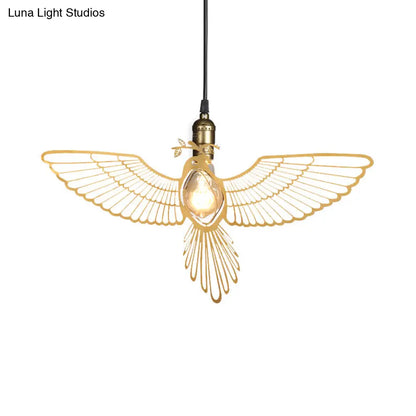 Rustic Gold Flying Bird Pendant Light Fixture for Dining Room - Retro Metal Design with 1 Light