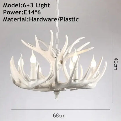 Rustic golden brown decorbites antler pendant chandelier with six candle-style bulbs and chain suspension for dining room light