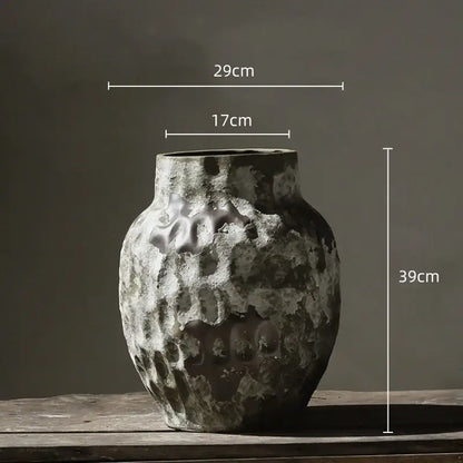 Rustic gray and white coarse pottery vase with matte finish and textured surface, ideal for home decor by decorbites coarse pottery