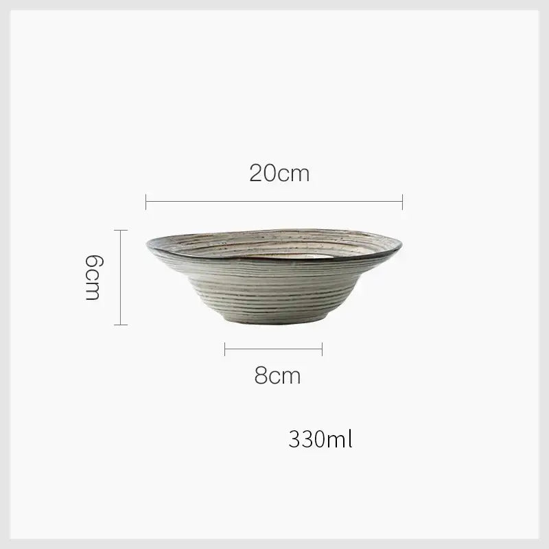 Rustic grayish white ceramic dish bowl set featuring a textured earthy gray glaze with concentric ridges bowl set