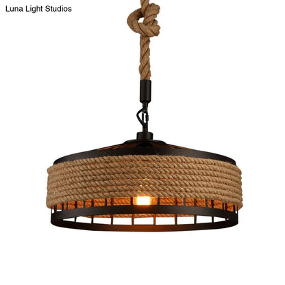 Rustic Hand-Twisted Rope Pendant Light in Black-Brown Finish - 1 Bulb for Restaurants