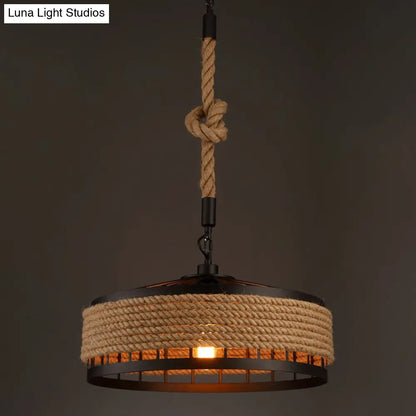 Rustic Hand-Twisted Rope Pendant Light in Black-Brown Finish - 1 Bulb for Restaurants