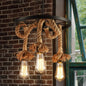 Rustic Hand-Wrapped Rope Chandelier with Decorative Wheel in Brown