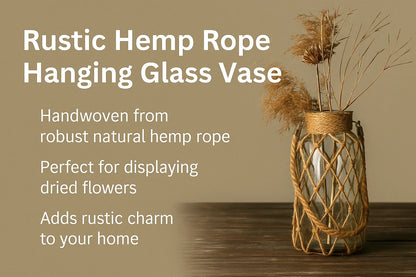 Rustic Hanging Glass Vase with Hemp Rope - Vase