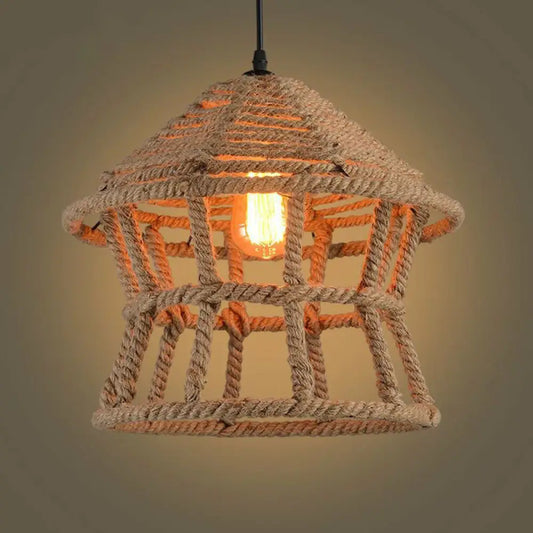 Rustic Hemp Rope Pendant Ceiling Light in Brown - Retro House Design