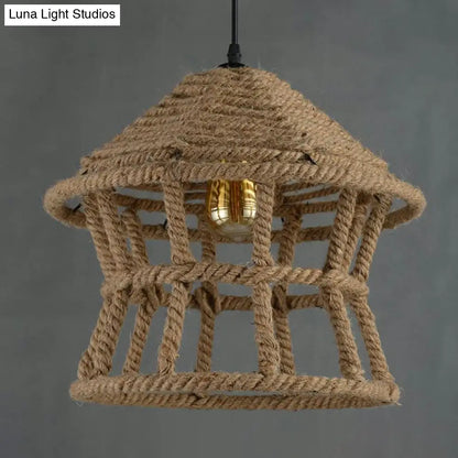 Rustic Hemp Rope Pendant Ceiling Light in Brown - Retro House Design