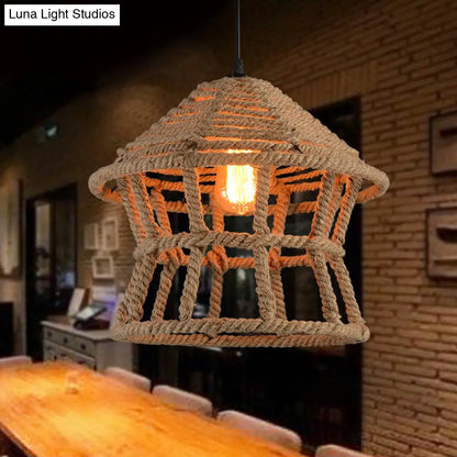 Rustic Hemp Rope Pendant Ceiling Light in Brown - Retro House Design