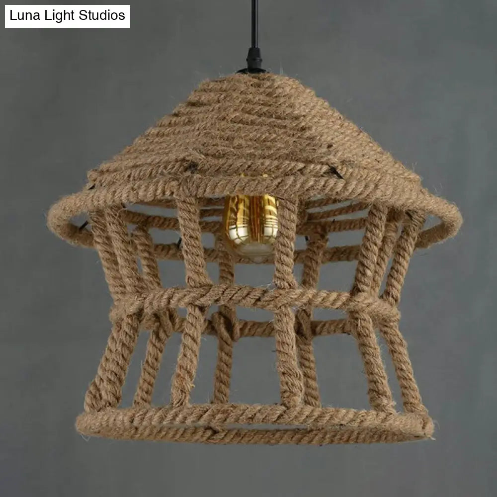 Rustic Hemp Rope Pendant Ceiling Light in Brown - Retro House Design