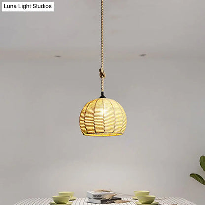 Rustic Hemp Rope Pendant Lamp for Dining Table - 1-Light, Black/Brown, 10"/12" Wide