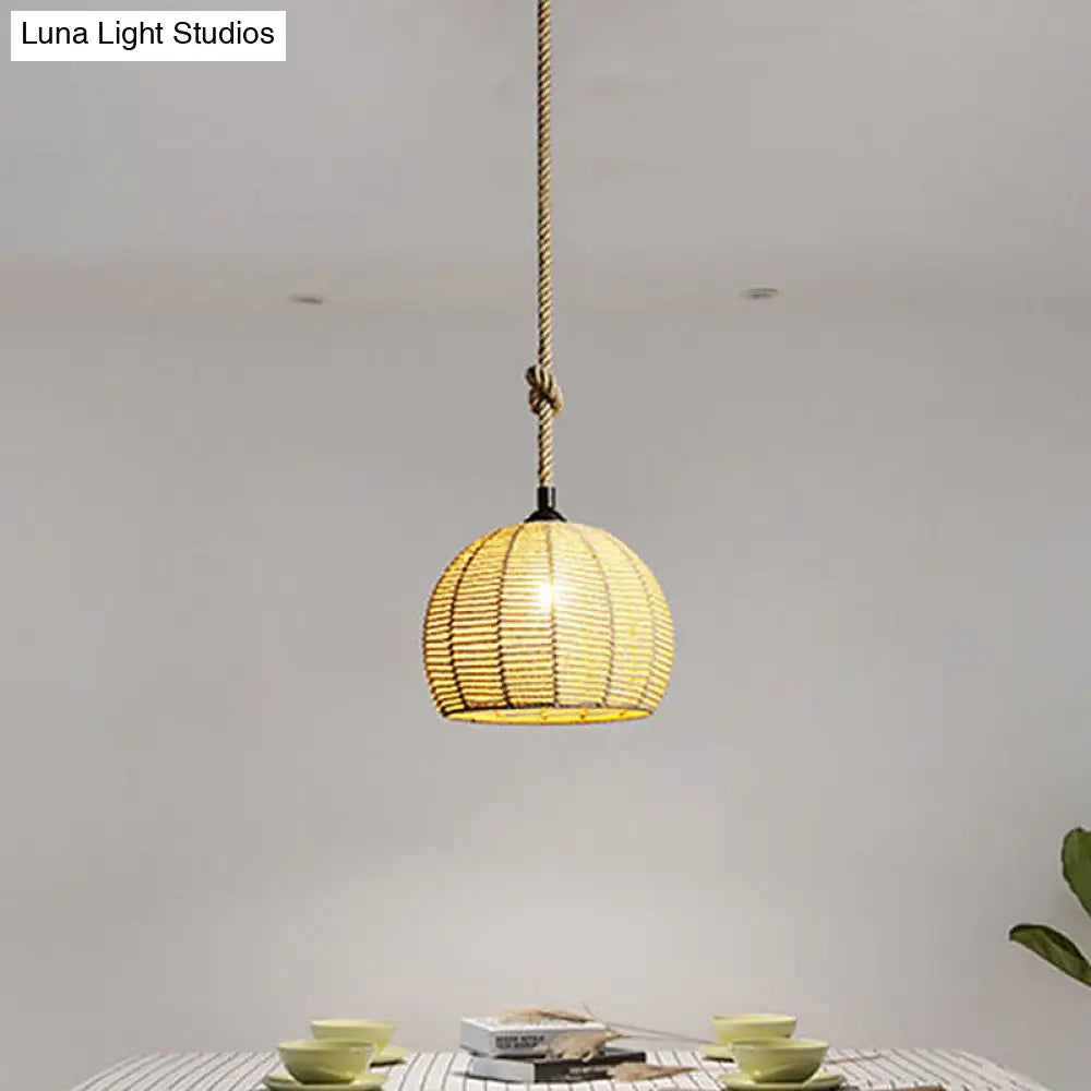 Rustic Hemp Rope Pendant Lamp for Dining Table - 1-Light, Black/Brown, 10"/12" Wide