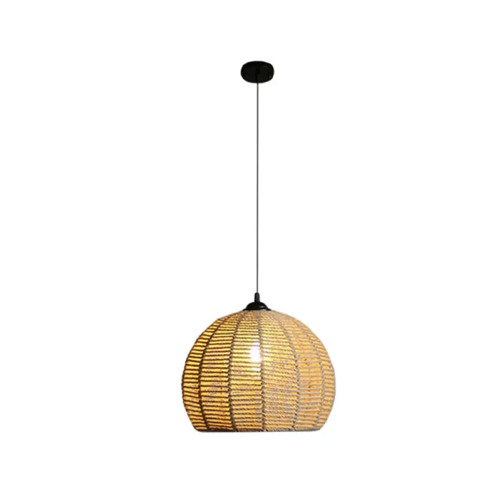 Rustic Hemp Rope Pendant Lamp for Dining Table - 1-Light, Black/Brown, 10"/12" Wide