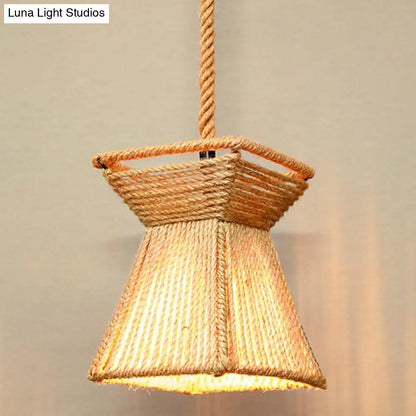 Rustic Hemp Rope Pendant Light Fixture - Brown, Restaurant Hanging Light with Shaded 1��Bulb