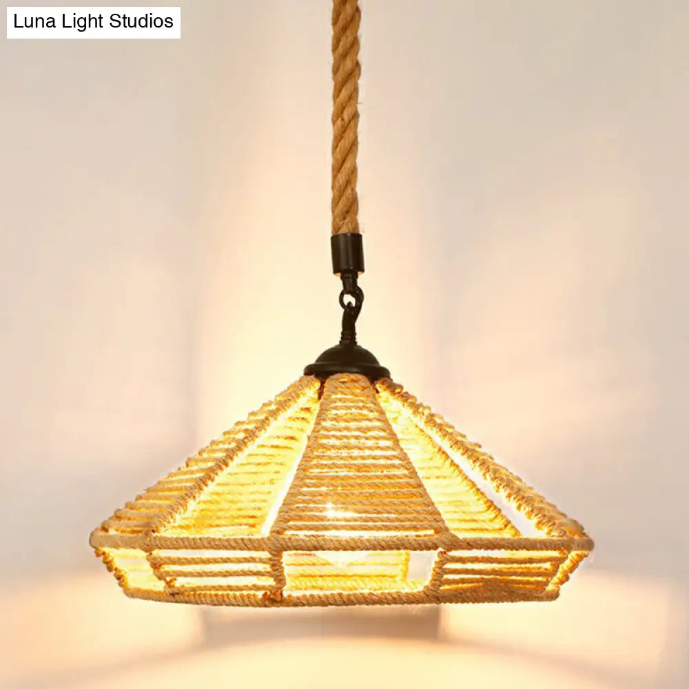 Rustic Hemp Rope Pendant Light Fixture - Brown, Restaurant Hanging Light with Shaded 1��Bulb