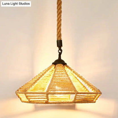 Rustic Hemp Rope Pendant Light Fixture - Brown, Restaurant Hanging Light with Shaded 1��Bulb