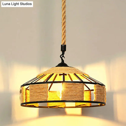 Rustic Hemp Rope Pendant Light Fixture - Brown, Restaurant Hanging Light with Shaded 1��Bulb