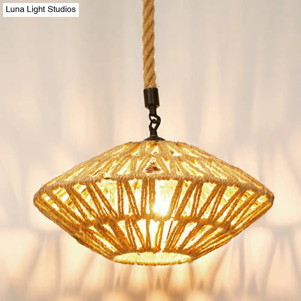 Rustic Hemp Rope Pendant Light Fixture - Brown, Restaurant Hanging Light with Shaded 1��Bulb