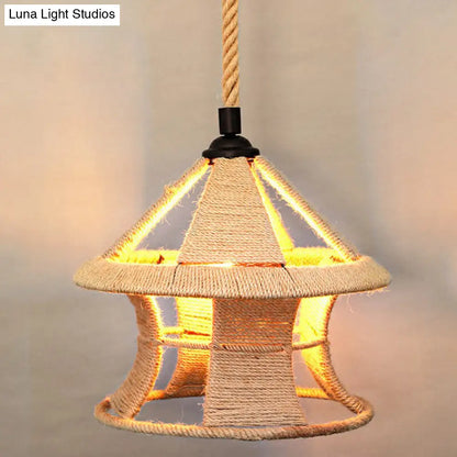 Rustic Hemp Rope Pendant Light Fixture - Brown, Restaurant Hanging Light with Shaded 1��Bulb