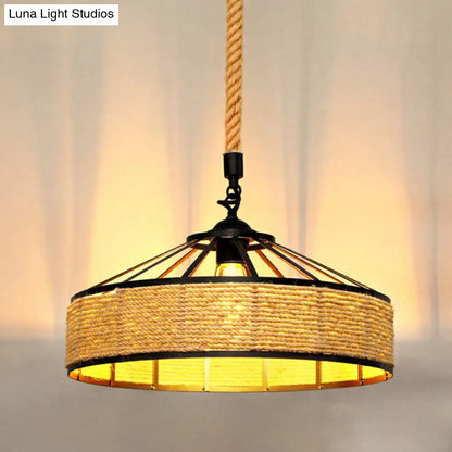 Rustic Hemp Rope Pendant Light Fixture - Brown, Restaurant Hanging Light with Shaded 1��Bulb