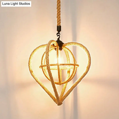 Rustic Hemp Rope Pendant Light Fixture - Brown, Restaurant Hanging Light with Shaded 1��Bulb