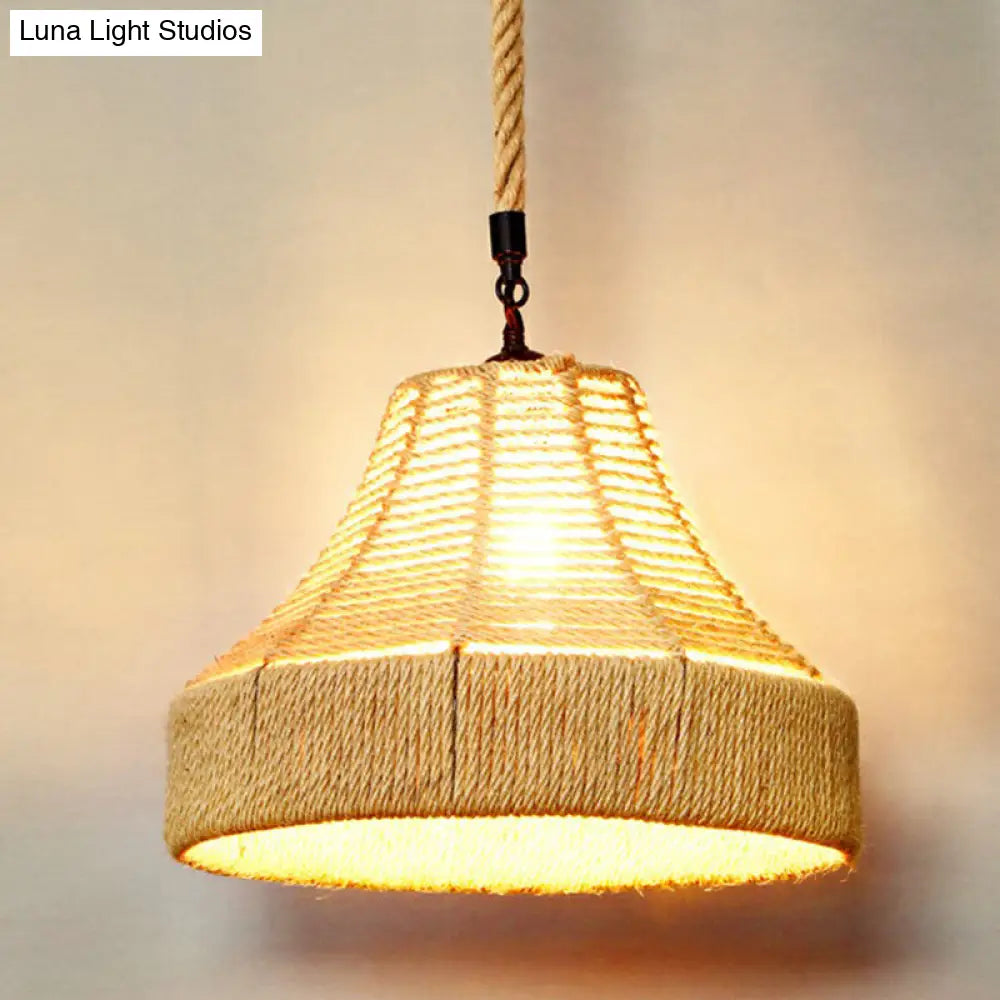 Rustic Hemp Rope Pendant Light Fixture - Brown, Restaurant Hanging Light with Shaded 1��Bulb