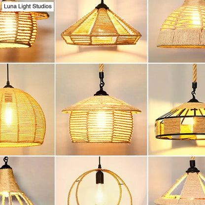 Rustic Hemp Rope Pendant Light Fixture - Brown, Restaurant Hanging Light with Shaded 1��Bulb