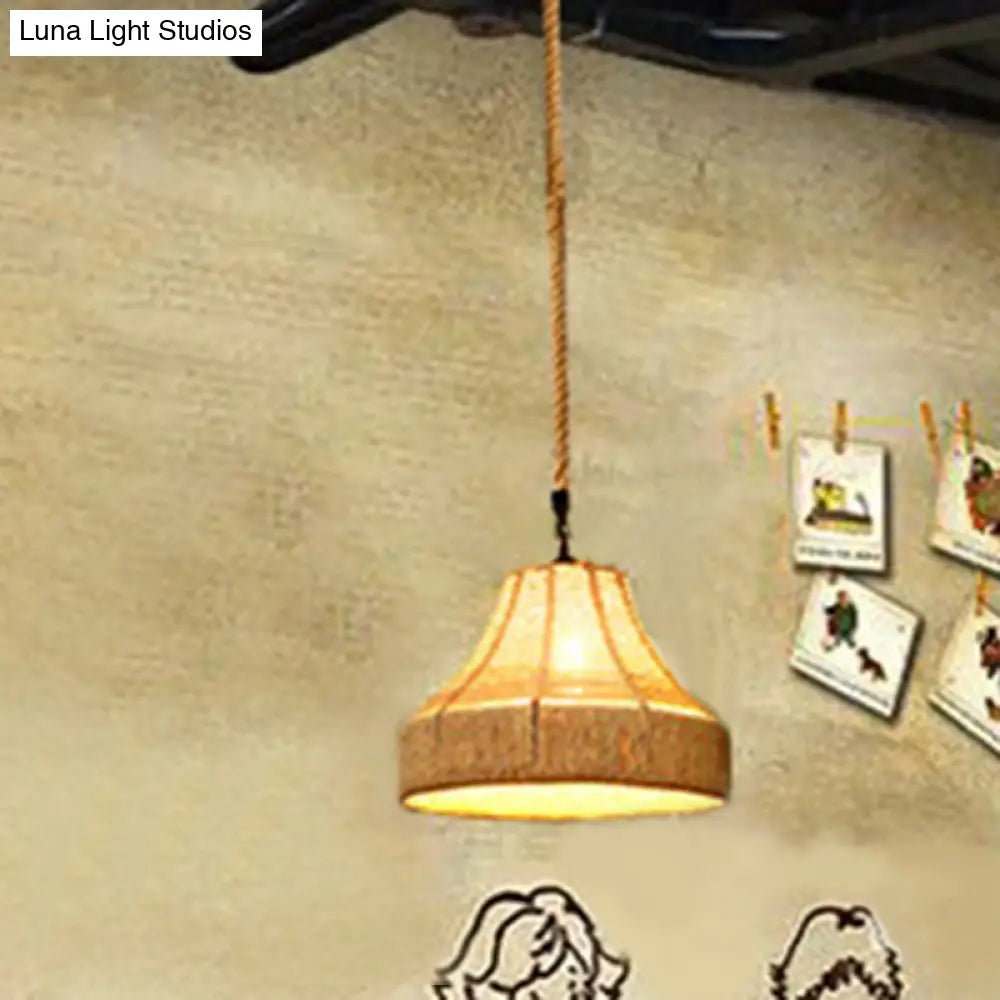 Rustic Hemp Rope Pendant Light Fixture - Brown, Restaurant Hanging Light with Shaded 1��Bulb