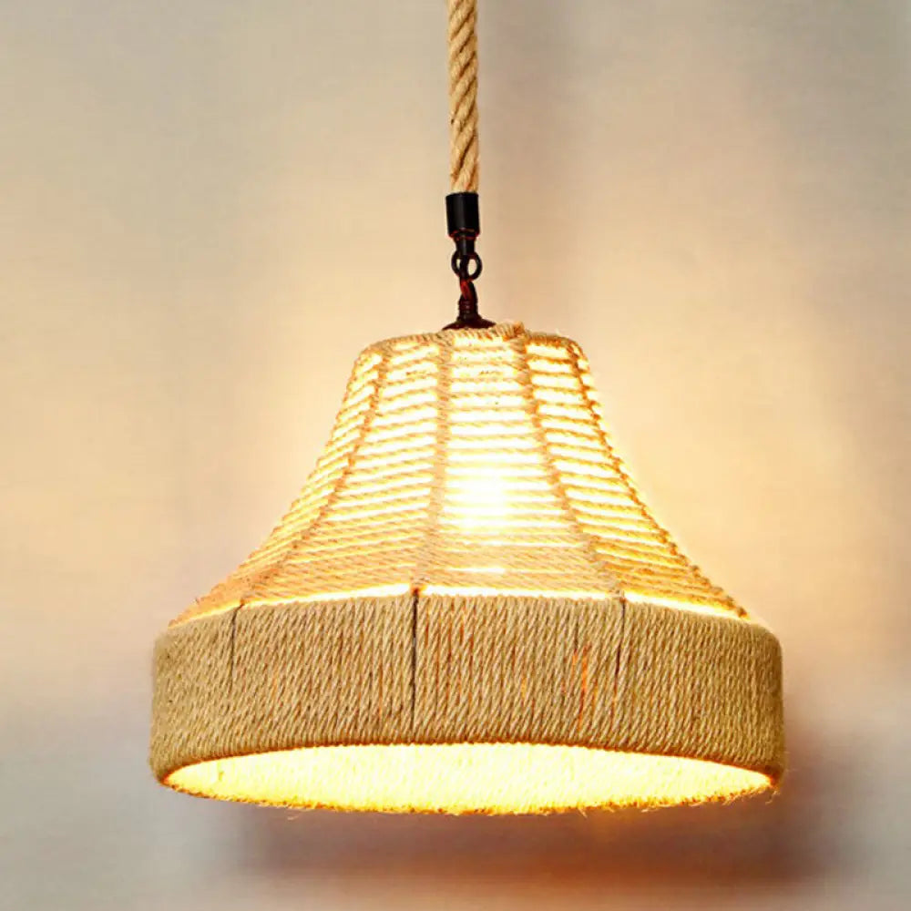 Rustic Hemp Rope Pendant Light Fixture - Brown, Restaurant Hanging Light with Shaded 1��Bulb