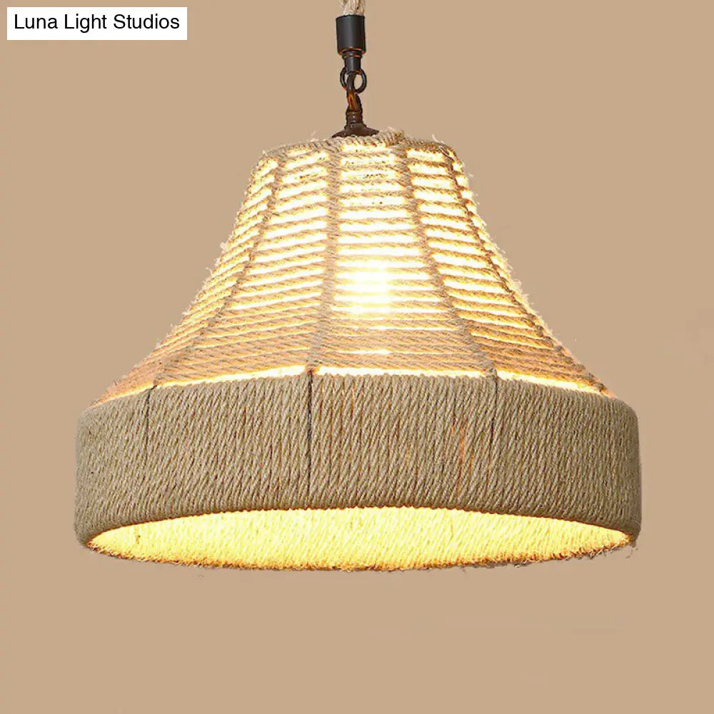 Rustic Hemp Rope Pendant Light Fixture with Brown Bulb