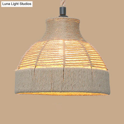 Rustic Hemp Rope Pendant Light Fixture with Brown Bulb