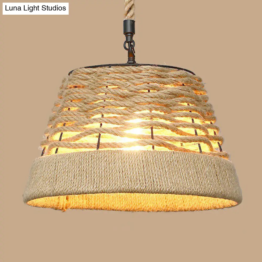 Rustic Hemp Rope Pendant Light Fixture with Brown Bulb