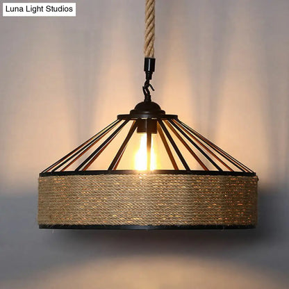 Rustic Hemp Rope Pendant Light Fixture with Brown Bulb