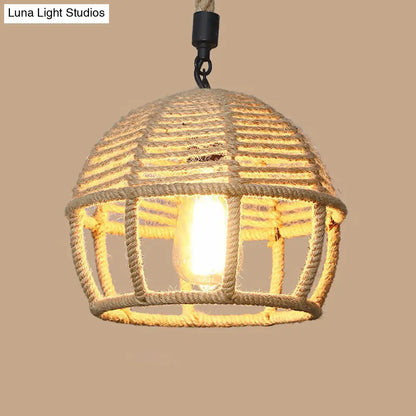 Rustic Hemp Rope Pendant Light Fixture with Brown Bulb