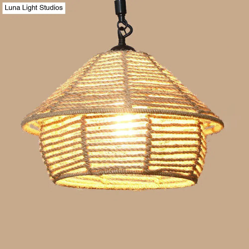 Rustic Hemp Rope Pendant Light Fixture with Brown Bulb