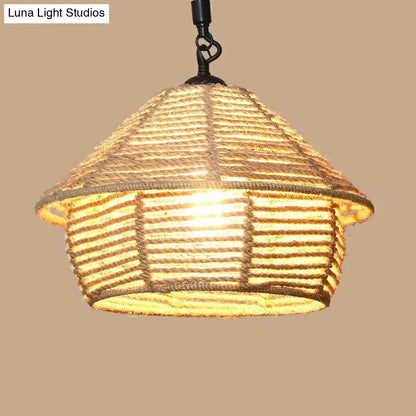 Rustic Hemp Rope Pendant Light Fixture with Brown Bulb