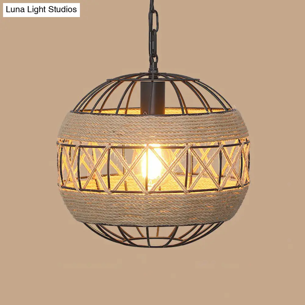 Rustic Hemp Rope Pendant Light Fixture with Brown Bulb