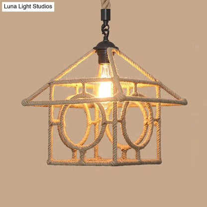 Rustic Hemp Rope Pendant Light Fixture with Brown Bulb