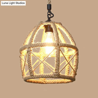 Rustic Hemp Rope Pendant Light Fixture with Brown Bulb