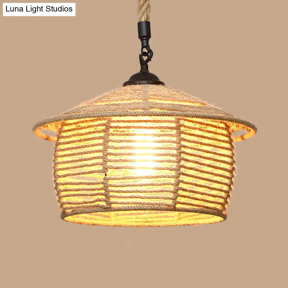 Rustic Hemp Rope Pendant Light Fixture with Brown Bulb