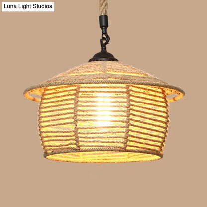 Rustic Hemp Rope Pendant Light Fixture with Brown Bulb