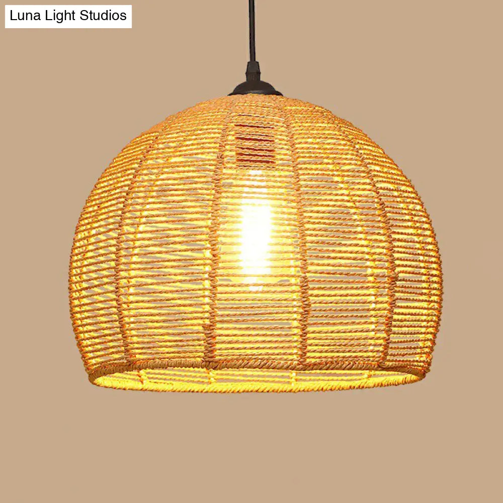 Rustic Hemp Rope Pendant Light Fixture with Brown Bulb