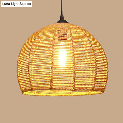 Rustic Hemp Rope Pendant Light Fixture with Brown Bulb