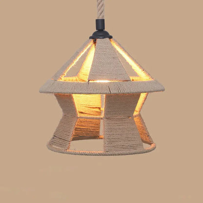 Rustic Hemp Rope Pendant Light Fixture with Brown Bulb