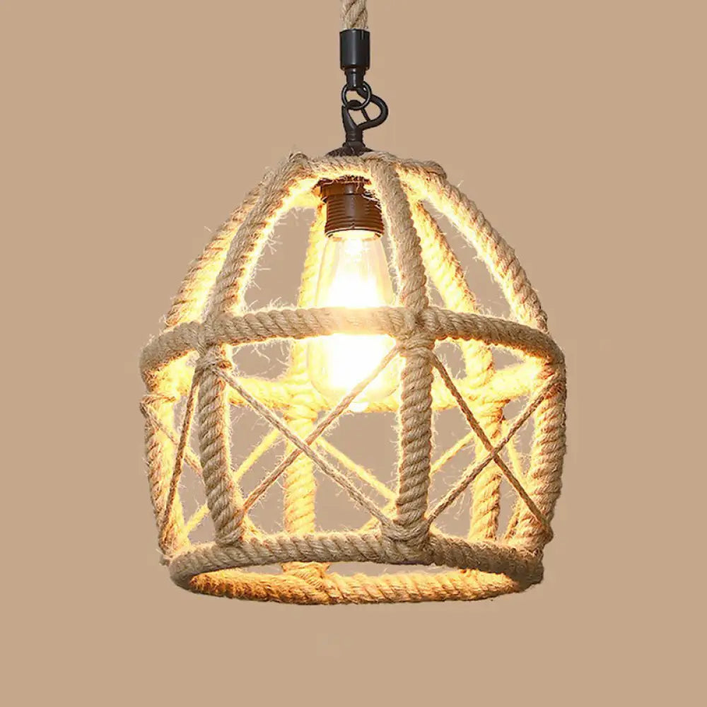 Rustic Hemp Rope Pendant Light Fixture with Brown Bulb