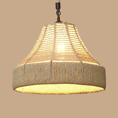 Rustic Hemp Rope Pendant Light Fixture with Brown Bulb