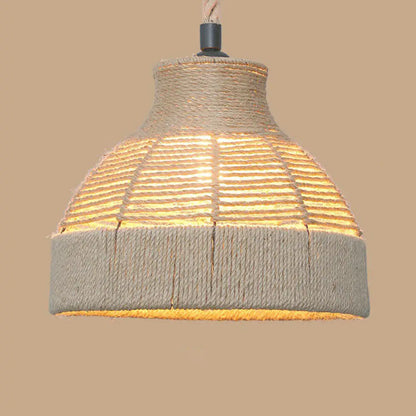 Rustic Hemp Rope Pendant Light Fixture with Brown Bulb