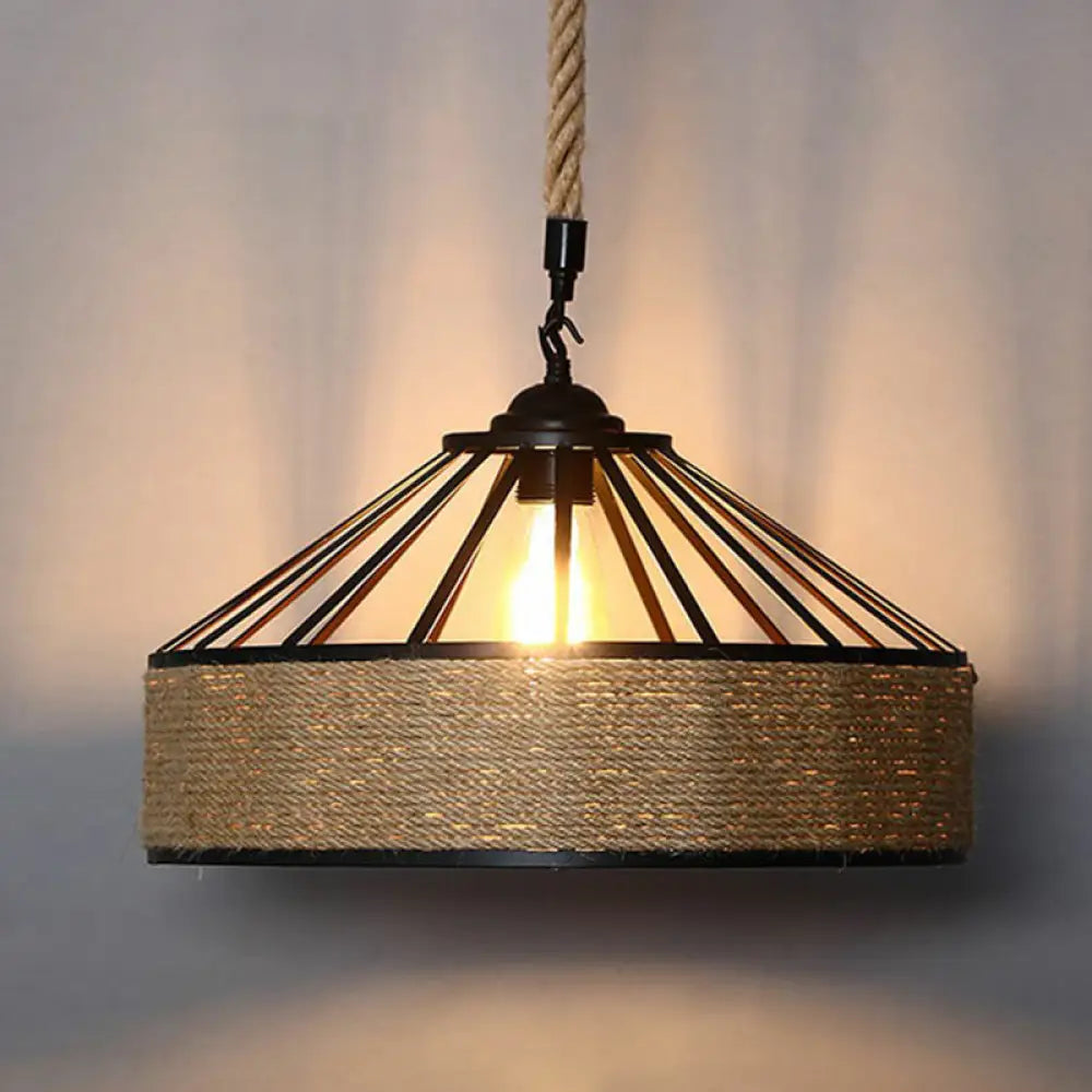 Rustic Hemp Rope Pendant Light Fixture with Brown Bulb