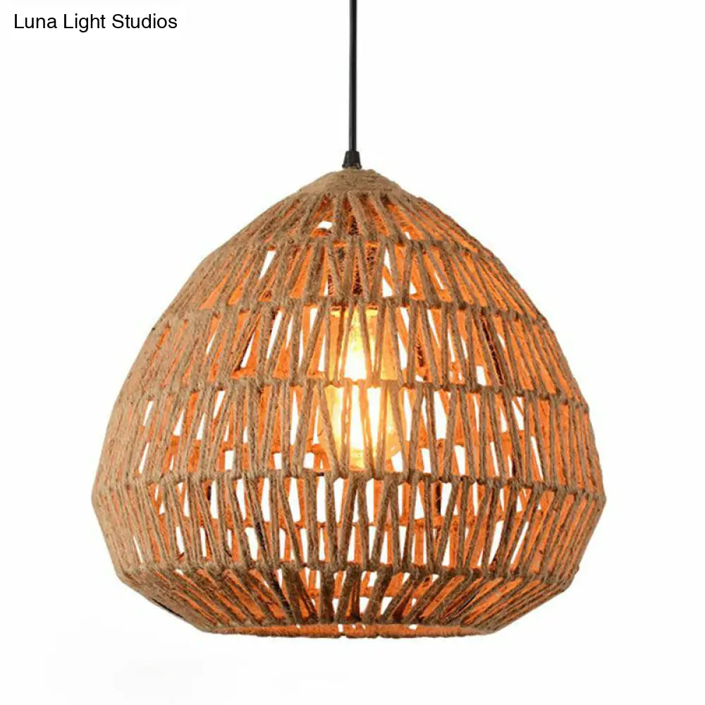 Rustic Hemp Rope Pendant Light with Vintage Cage