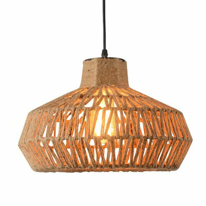 Rustic Hemp Rope Pendant Light with Vintage Cage