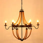 Rustic Hemp Rope Restaurant Chandelier with Black Dangling Suspension Light