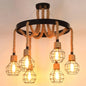 Rustic Hemp Rope Restaurant Chandelier with Black Dangling Suspension Light